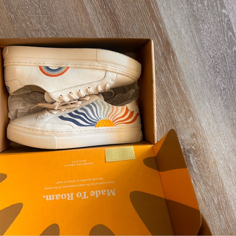 Soludos Stay Cool Cream Sneakers with Colorful Sunburst Design